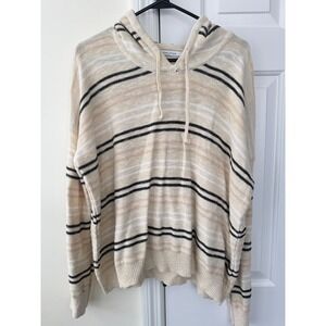 Stitches & Stripes Womens Large Beige Striped Knit Hoodie Cotton‎